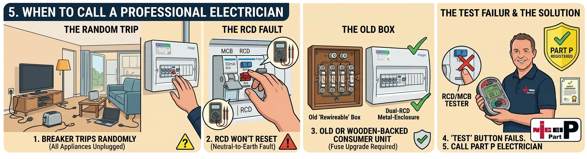Part P registered electrician testing a UK consumer unit with a multifunction tester